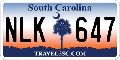 SC license plate NLK647