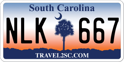 SC license plate NLK667