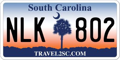 SC license plate NLK802