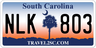 SC license plate NLK803