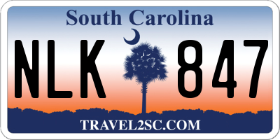 SC license plate NLK847
