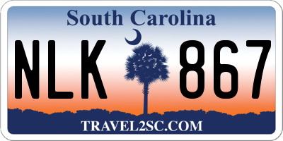 SC license plate NLK867