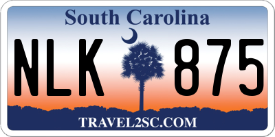 SC license plate NLK875