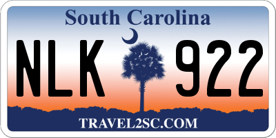 SC license plate NLK922