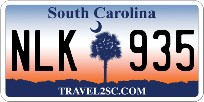 SC license plate NLK935