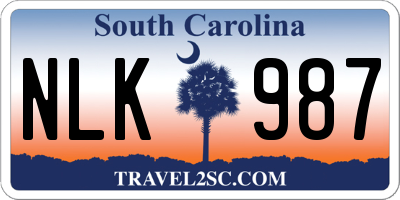 SC license plate NLK987