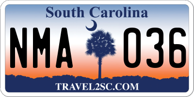 SC license plate NMA036