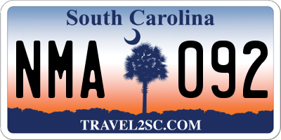 SC license plate NMA092