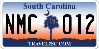 SC license plate NMC012