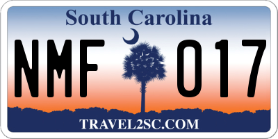 SC license plate NMF017