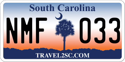 SC license plate NMF033