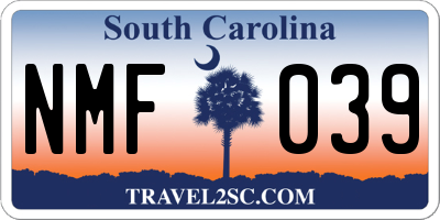 SC license plate NMF039