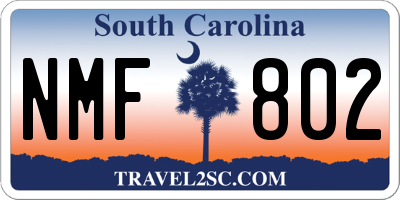 SC license plate NMF802