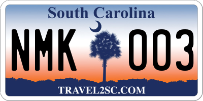 SC license plate NMK003