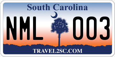 SC license plate NML003