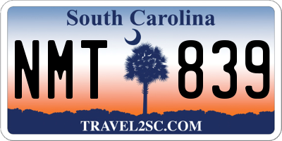SC license plate NMT839