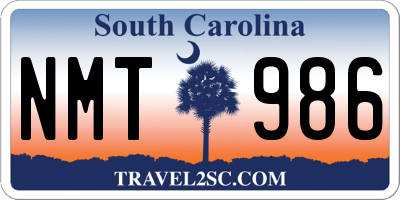 SC license plate NMT986