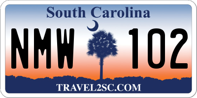 SC license plate NMW102