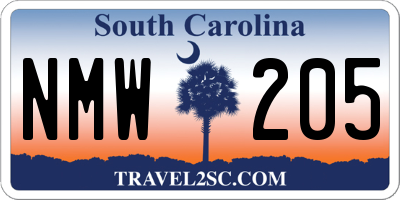 SC license plate NMW205