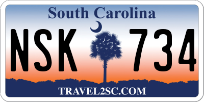 SC license plate NSK734