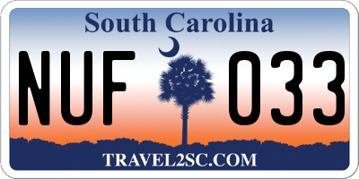 SC license plate NUF033