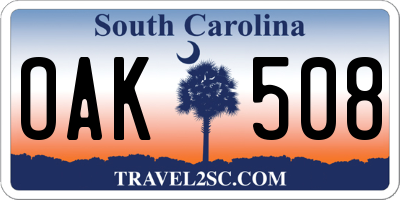 SC license plate OAK508