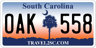SC license plate OAK558