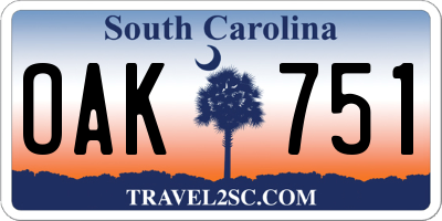 SC license plate OAK751
