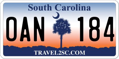 SC license plate OAN184