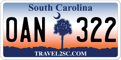 SC license plate OAN322