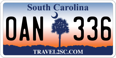 SC license plate OAN336