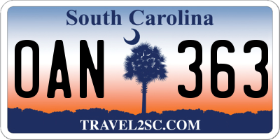 SC license plate OAN363