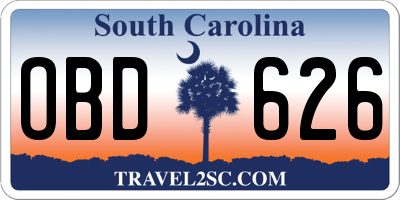 SC license plate OBD626