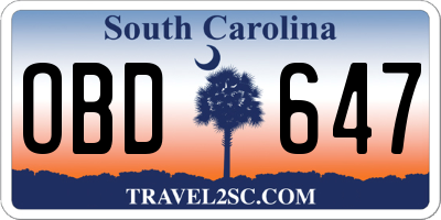 SC license plate OBD647