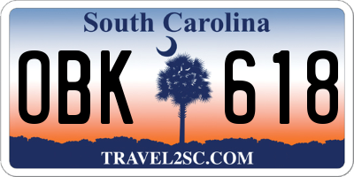 SC license plate OBK618
