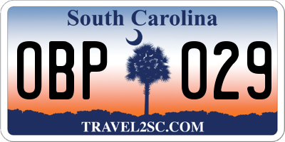 SC license plate OBP029
