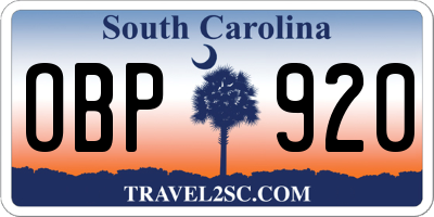 SC license plate OBP920