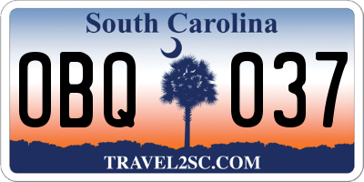 SC license plate OBQ037