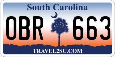 SC license plate OBR663
