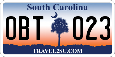 SC license plate OBT023