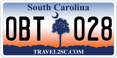 SC license plate OBT028