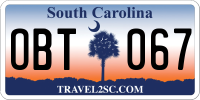 SC license plate OBT067