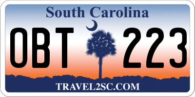 SC license plate OBT223
