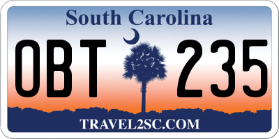 SC license plate OBT235