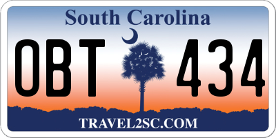 SC license plate OBT434