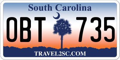 SC license plate OBT735