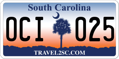 SC license plate OCI025
