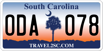 SC license plate ODA078