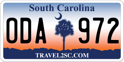 SC license plate ODA972