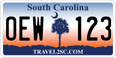 SC license plate OEW123